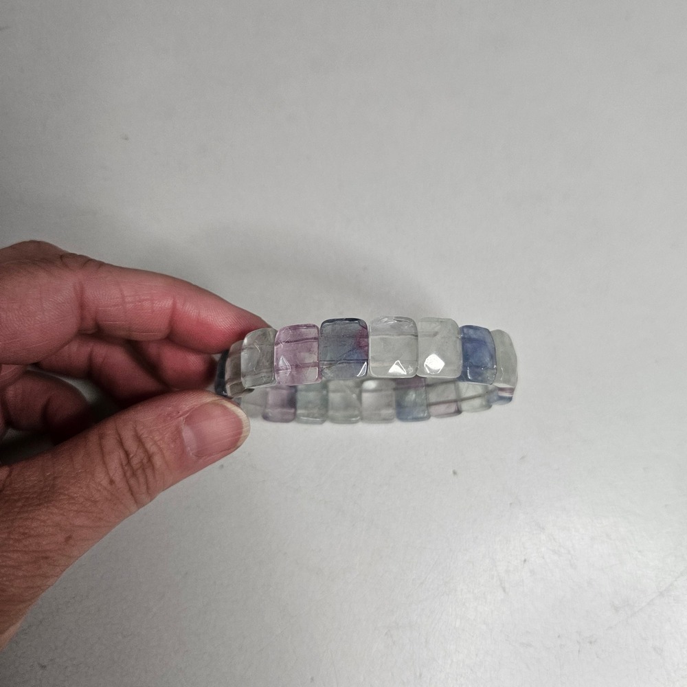 Fluorite Crystal Rectangle Bead Stretch Bracelet Translucent Gemstone‎ Purple